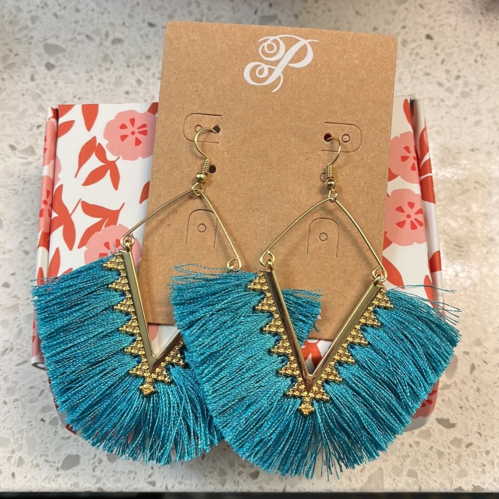 NWT - Plunder Jaymes Turquoise Fringe Earrings 3.25”
